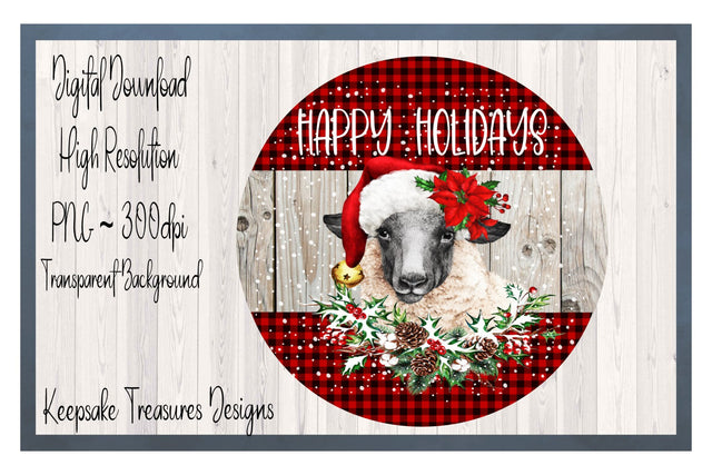 Happy Holidays Round Sign | Christmas Wreath Attachment | Sublimation PNG Sublimation Keepsake Treasures Designs LLC. 