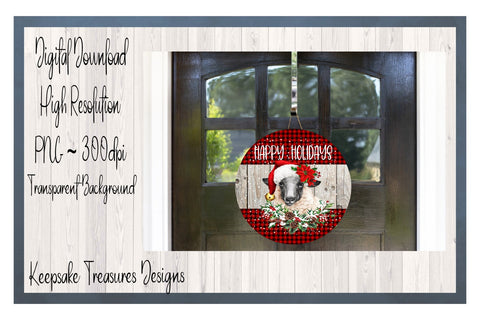 Happy Holidays Round Sign | Christmas Wreath Attachment | Sublimation PNG Sublimation Keepsake Treasures Designs LLC. 