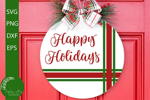 Happy Holidays Round Sign SVG-Plaid Christmas Round SVG SVG Linden Valley Designs 