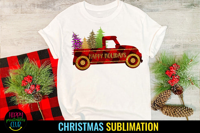 Happy Holidays Sublimation I Christmas Truck Sublimation PNG Sublimation Happy Printables Club 