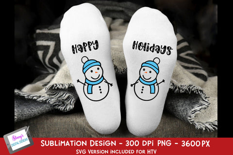 Happy Holidays Sublimation Socks | Snowman Christmas Socks SVG Stacy's Digital Designs 