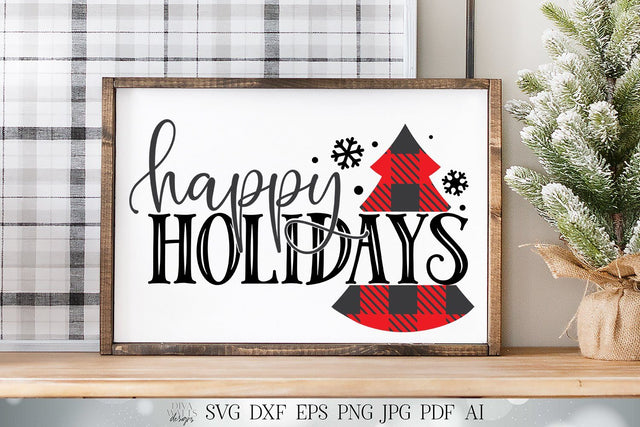 Happy Holidays SVG | Buffalo Plaid SVG | Christmas SVG | Winter svg | dxf and more! | Printable SVG Diva Watts Designs 