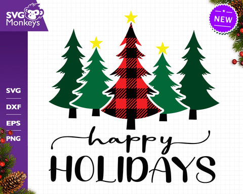 Happy Holiday's Svg, Christmas Trees Buffalo Plaid Svg SVG SvgMonkeys 