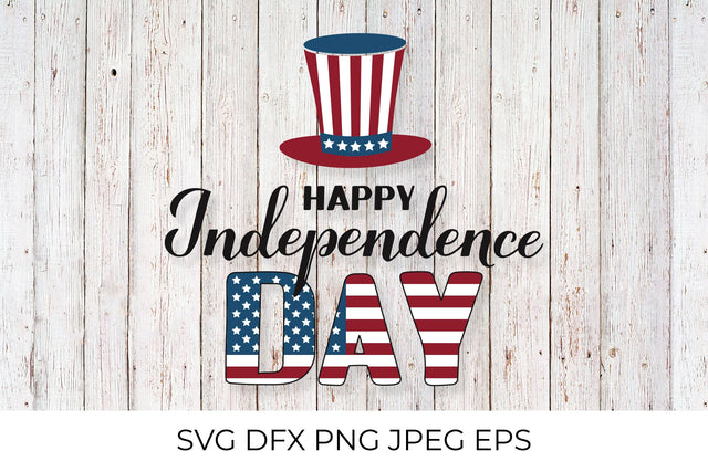 Happy Independence Day lettering. Uncle Sam hat SVG LaBelezoka 
