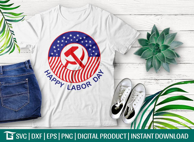 Happy Labor Day SVG Cut File, Hand Hammer Svg, American Flag Svg, USA Svg, T-shirt Design SVG ETC Craft 