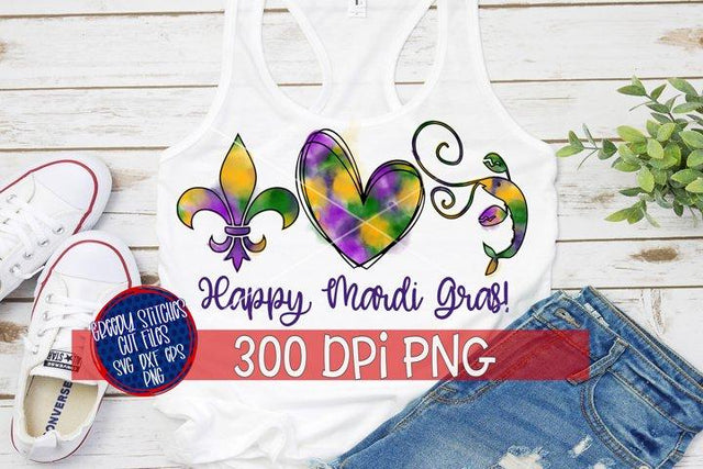 Happy Mardi Gras Watercolor PNG for Sublimation Sublimation Greedy Stitches 