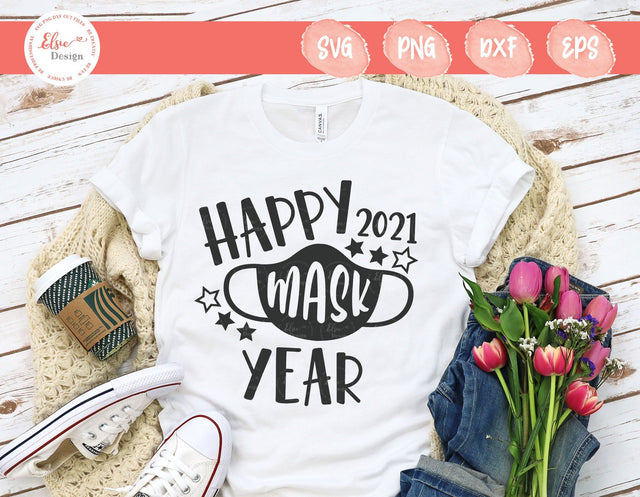 Happy Mask Year 2021 - SVG, PNG, DXF, EPS SVG Elsie Loves Design 