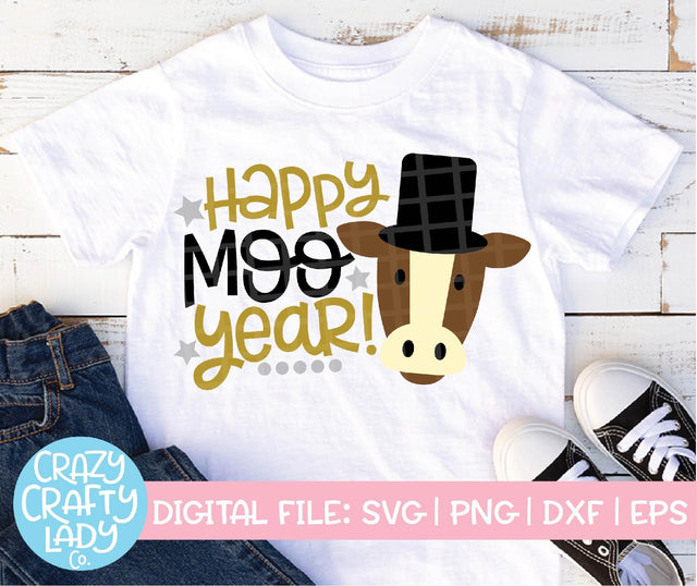 Happy Moo Year | New Year's SVG Cut File SVG Crazy Crafty Lady Co. 