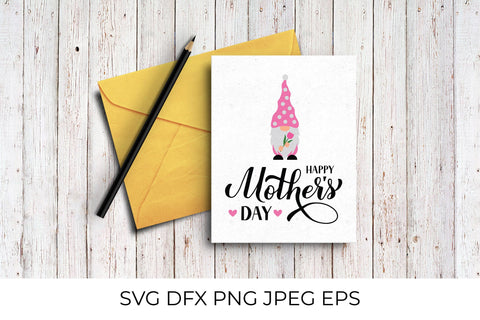 Happy Mothers Day calligraphy hand lettering with cute cartoon gnome SVG LaBelezoka 