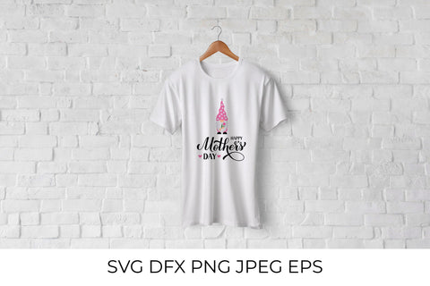 Happy Mothers Day calligraphy hand lettering with cute cartoon gnome SVG LaBelezoka 