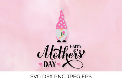 Happy Mothers Day calligraphy hand lettering with cute cartoon gnome SVG LaBelezoka 