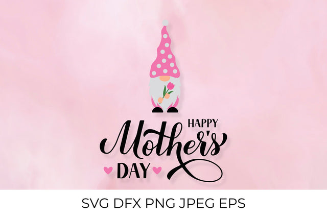 Happy Mothers Day calligraphy hand lettering with cute cartoon gnome SVG LaBelezoka 