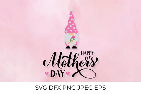 Happy Mothers Day calligraphy hand lettering with cute cartoon gnome SVG LaBelezoka 