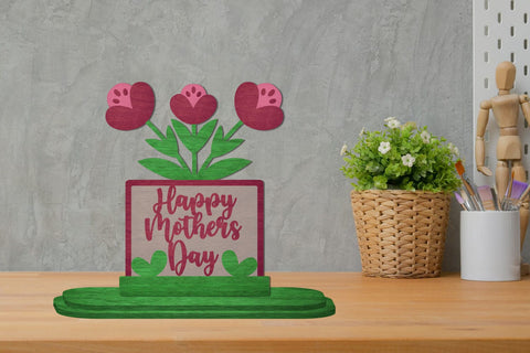Happy Mothers Day Flowers Pot Laser Cut SVG zafrans studio 
