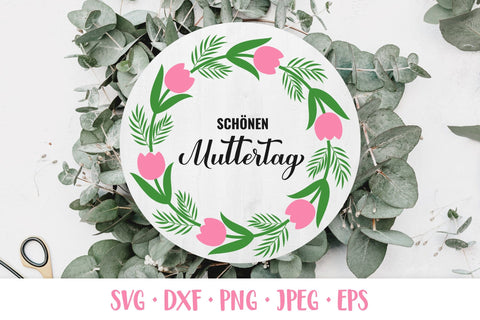 Happy Mothers Day in German SVG. Zum Muttertag. Round sign SVG LaBelezoka 