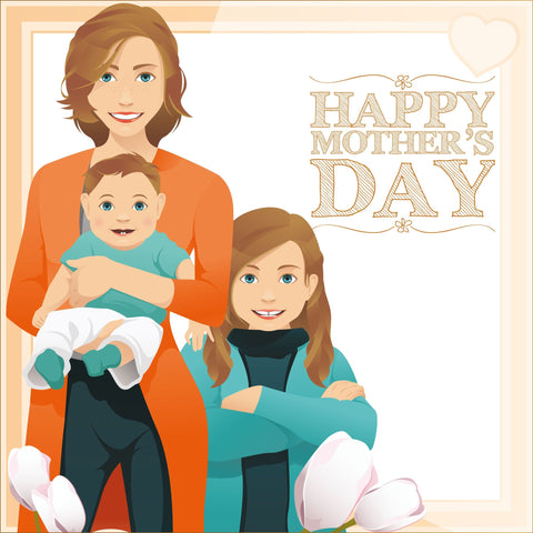 Happy Mother's Day. Smiling mom hugs her children. Mom, daughter, and son. Postcard for the holiday Mother's Day SVG naemmiah021 