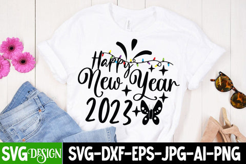 Happy New Year 2023 SVG Cut File , Happy New Year 2023 SVG Design SVG BlackCatsMedia 