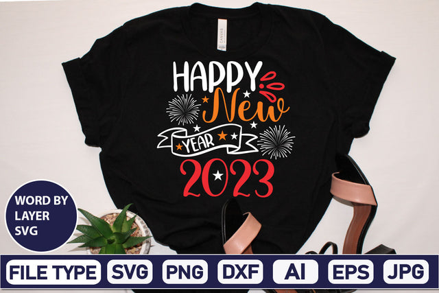Happy New Year 2023 SVG Cut File SVGs,Quotes and Sayings,Food & Drink,On Sale, Print & Cut SVG DesignPlante 503 