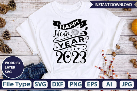 Happy New Year 2023 SVG Design SVGs,Quotes and Sayings,Food & Drink,On Sale, Print & Cut SVG DesignPlante 503 