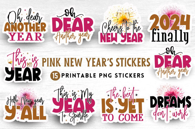 Happy New Year 2024 Stickers Bundle Sublimation Regulrcrative 