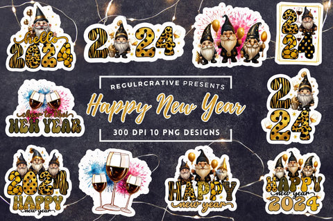 Happy New Year 2024 Stickers Bundle Sublimation Regulrcrative 