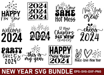 Happy New Year 2024 SVG Bundle SVG CraftingStudio 