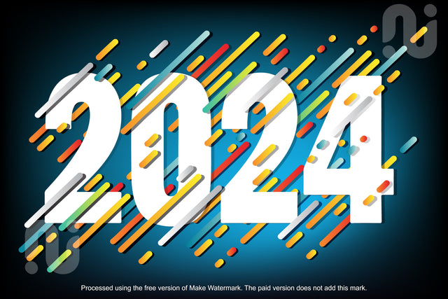 Happy New Year 2024 with 3D colorful brush strokes number on brush color background SVG naemmiah021 