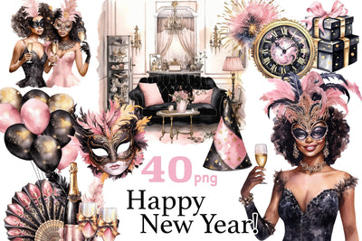 Happy New Year Clipart | Carnival Clipart PNG Bundle SVG GlamArtZhanna 