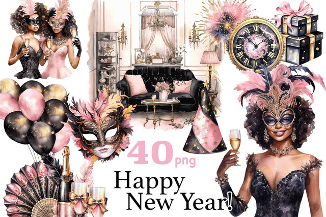 Happy New Year Clipart | Carnival Clipart PNG Bundle SVG GlamArtZhanna 
