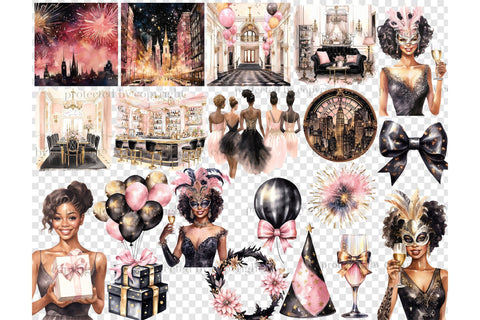 Happy New Year Clipart | Carnival Clipart PNG Bundle SVG GlamArtZhanna 