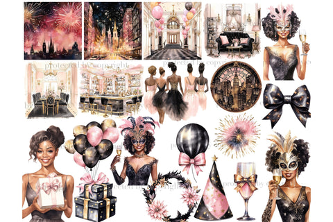 Happy New Year Clipart | Carnival Clipart PNG Bundle SVG GlamArtZhanna 