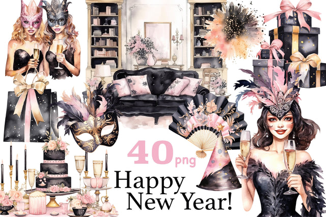 Happy New Year Clipart | Fashion Girl Clipart Collection SVG GlamArtZhanna 