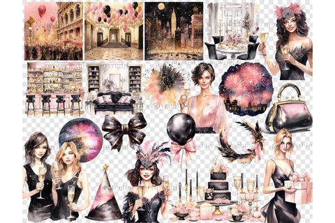 Happy New Year Clipart | Fashion Girl Clipart Collection SVG GlamArtZhanna 