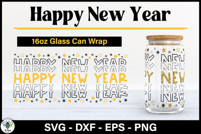 Happy New Year Glass Can SVG | New Year Cut File SVG B Renee Design 