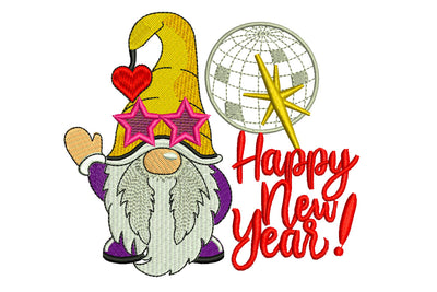 Happy New Year Gnome Embroidery Designs Embroidery/Applique DESIGNS NextEmbroidery 