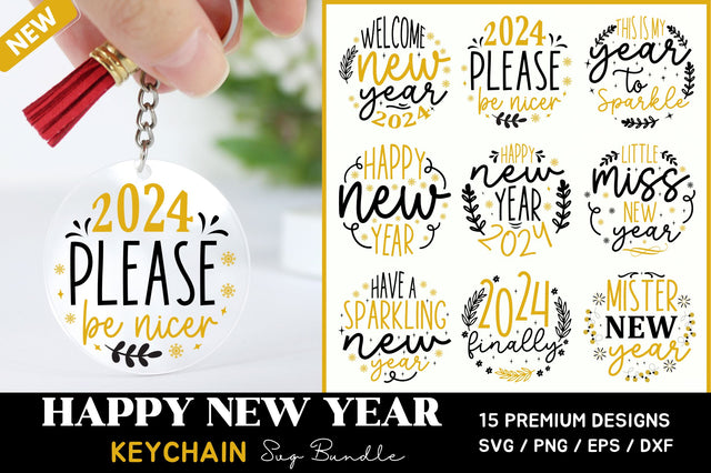 Happy New Year Keychain Svg Bundle SVG Regulrcrative 