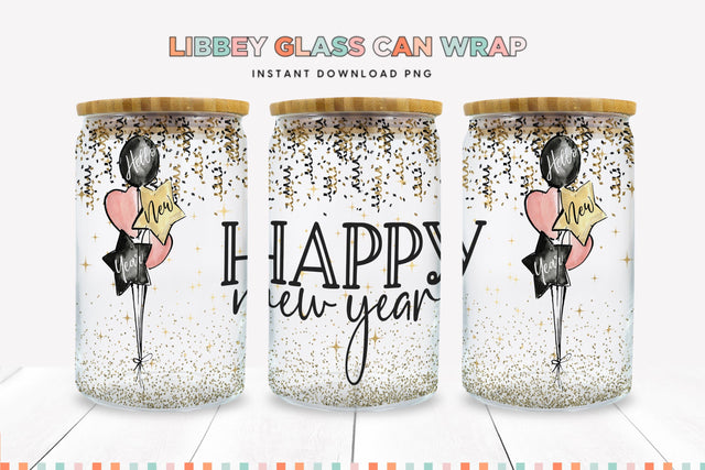 Happy New Year Libbey Glass Sublimation Wrap PNG Sublimation BijouBay 