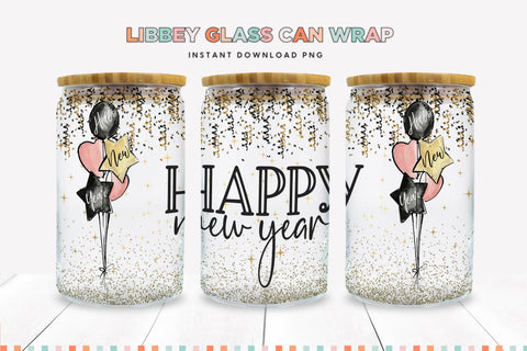 Happy New Year Libbey Glass Sublimation Wrap PNG Sublimation BijouBay 