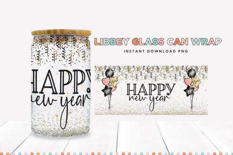 Happy New Year Libbey Glass Sublimation Wrap PNG Sublimation BijouBay 