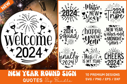 Happy New Year Round Sign Bundle SVG Regulrcrative 