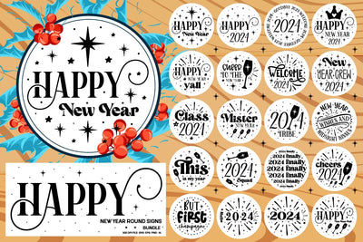 Happy New Year Round Sign Svg Bundle , New Year Svg Bundle , Halloween svg bundle , free design SVG designmaster24 