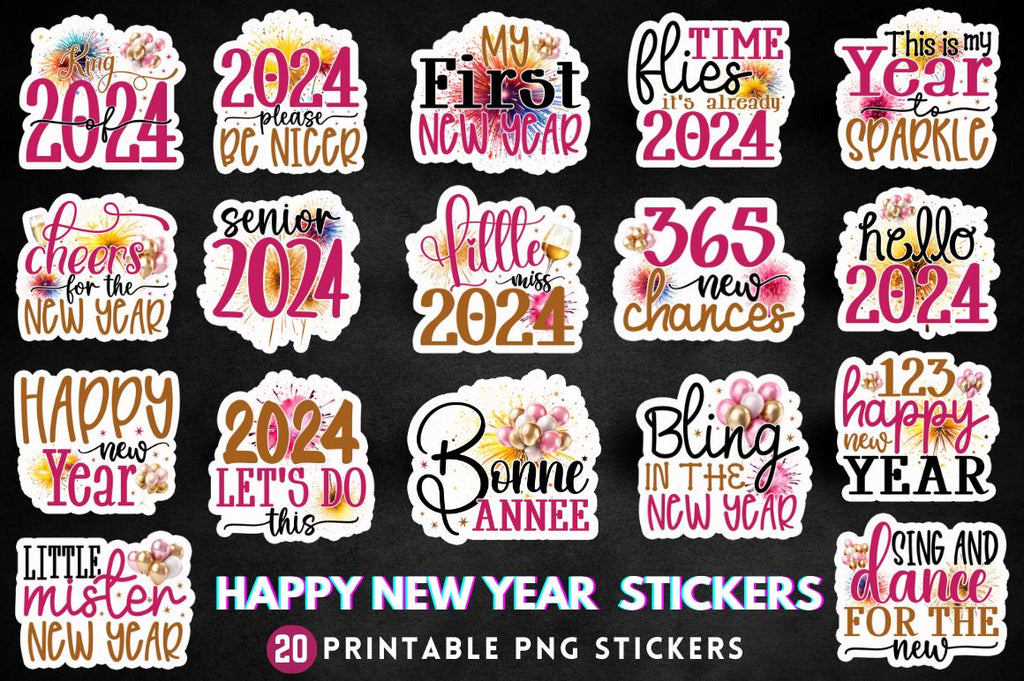 Years Sticker Bundle Happy New Year Sticker Bundle - So Fontsy