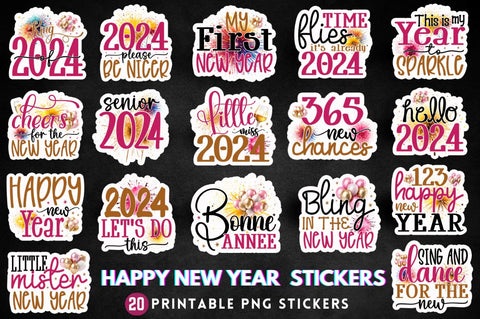 Happy New Year Sticker Bundle Sublimation Regulrcrative 