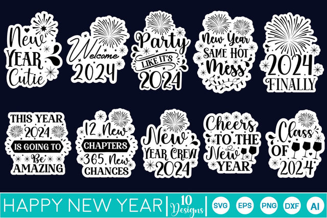 Happy New Year Sticker SVG Bundle SVGs,Quotes and Sayings,Food & Drink,On Sale, Print & Cut SVG DesignPlante 503 