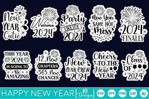 Happy New Year Sticker SVG Bundle SVGs,Quotes and Sayings,Food & Drink,On Sale, Print & Cut SVG DesignPlante 503 
