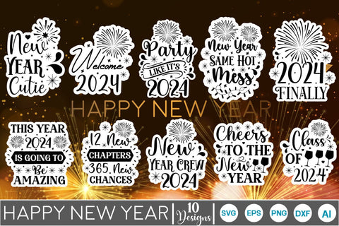 Happy New Year Sticker SVG Bundle SVGs,Quotes and Sayings,Food & Drink,On Sale, Print & Cut SVG DesignPlante 503 