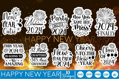 Happy New Year Sticker SVG Bundle SVGs,Quotes and Sayings,Food & Drink,On Sale, Print & Cut SVG DesignPlante 503 