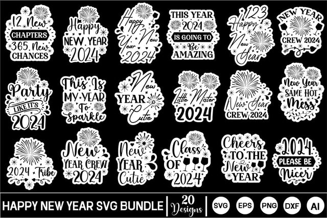 Happy New Year Sticker SVG Bundle/Happy New Year 2024 Sticker SVG SVGs,Quotes and Sayings,Food & Drink,On Sale, Print & Cut SVG DesignPlante 503 