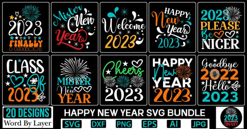 Happy New Year SVG Bundle SVG Cut File SVGs,Quotes and Sayings,Food & Drink,On Sale, Print & Cut SVG DesignPlante 503 