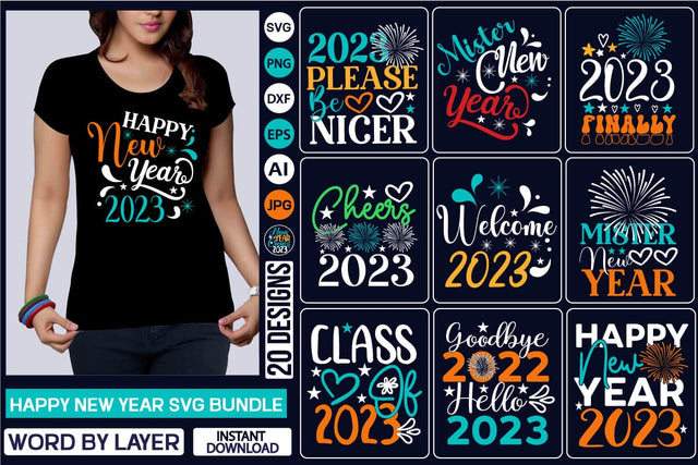 Happy New Year SVG Bundle SVG Cut File SVGs,Quotes and Sayings,Food & Drink,On Sale, Print & Cut SVG DesignPlante 503 